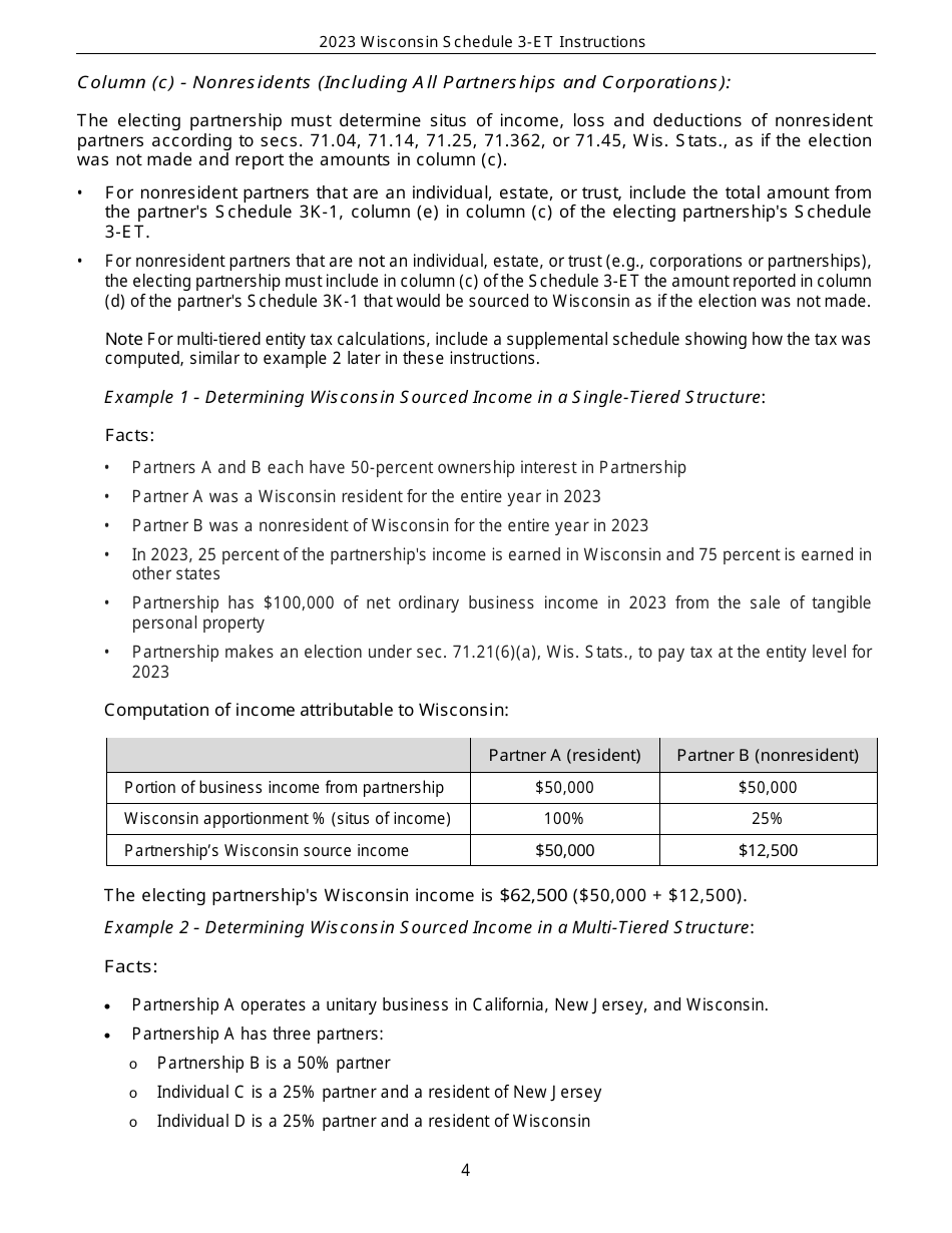 Instructions for Form IP-040 Schedule 3-ET Entity-Level Tax Computation - Wisconsin, Page 4