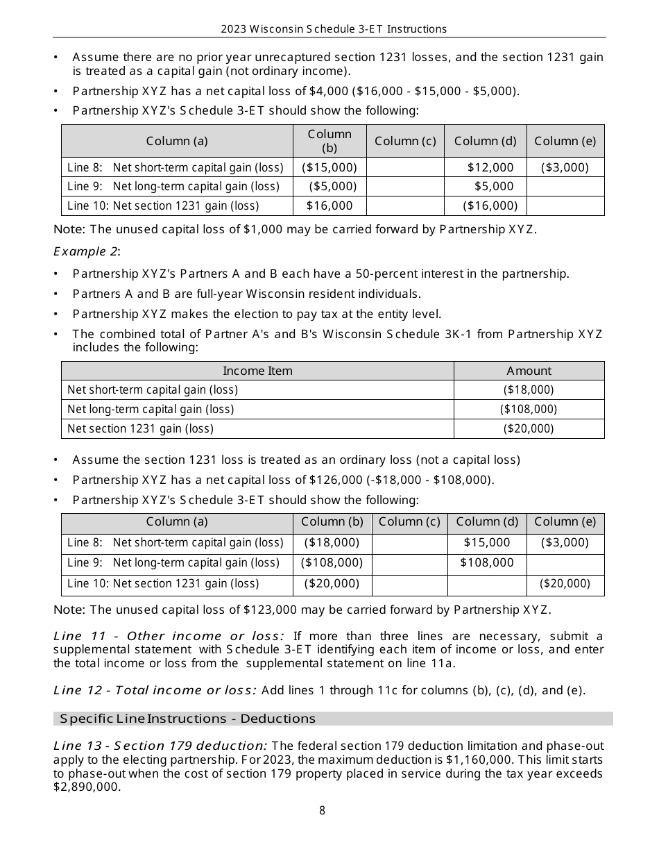 Instructions for Form IP-040 Schedule 3-ET Entity-Level Tax Computation - Wisconsin, Page 8
