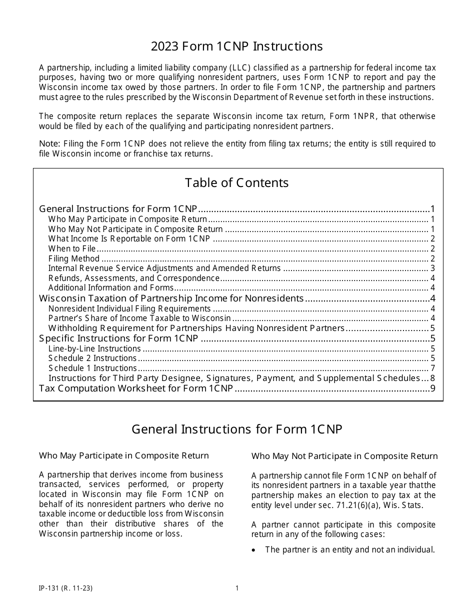 Instructions for Form 1CNP, IP-031 Composite Wisconsin Individual Incom - Wisconsin, Page 1