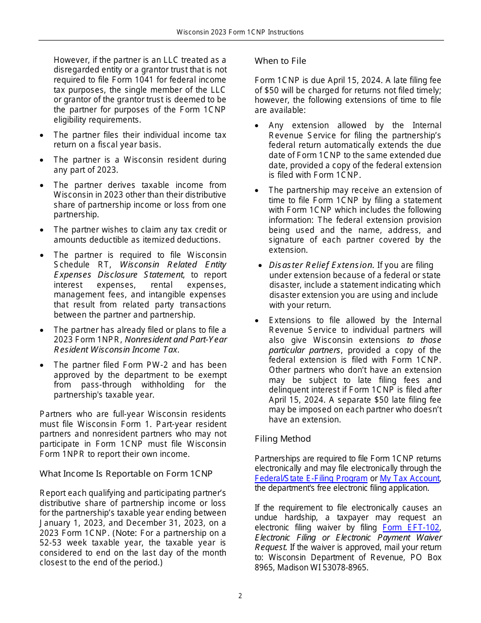 Instructions for Form 1CNP, IP-031 Composite Wisconsin Individual Incom - Wisconsin, Page 2