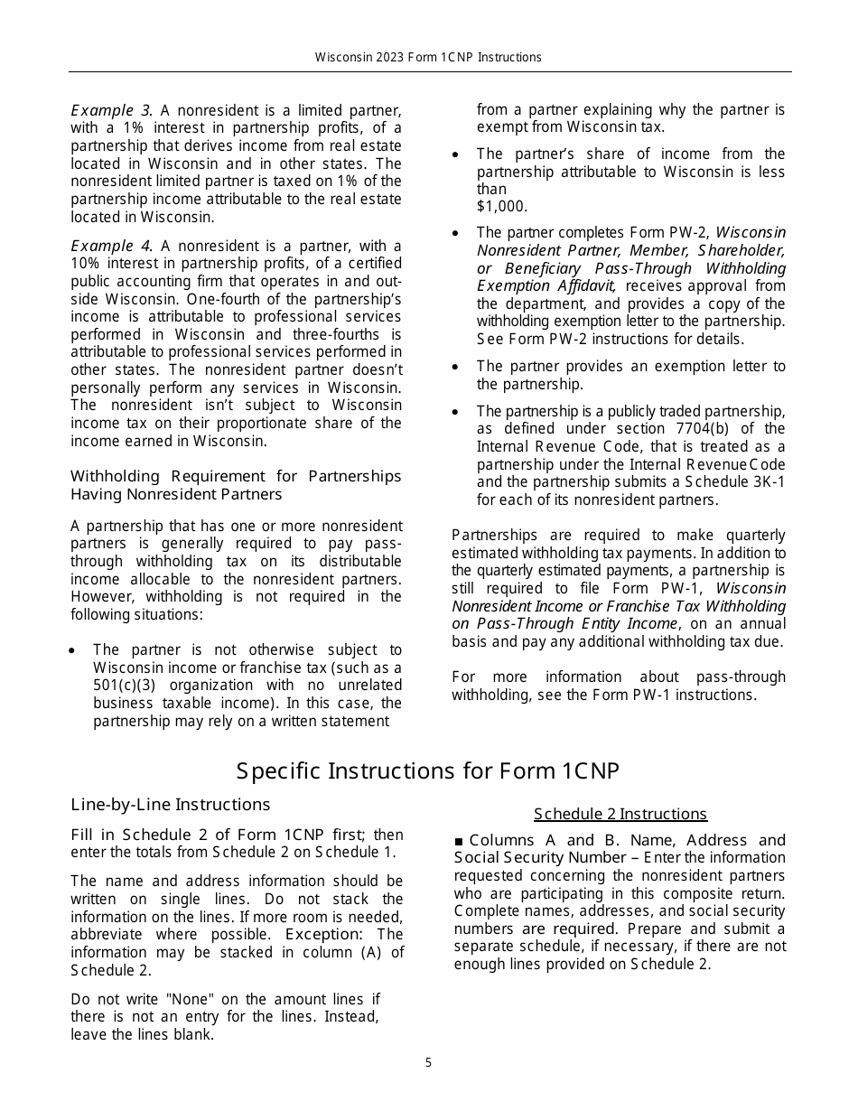 Instructions for Form 1CNP, IP-031 Composite Wisconsin Individual Incom - Wisconsin, Page 5