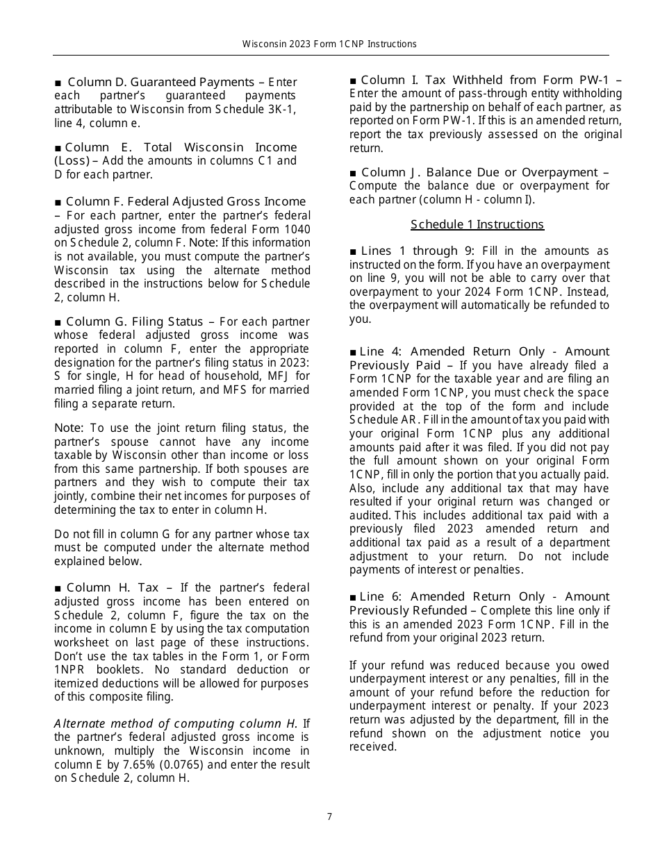 Instructions for Form 1CNP, IP-031 Composite Wisconsin Individual Incom - Wisconsin, Page 7