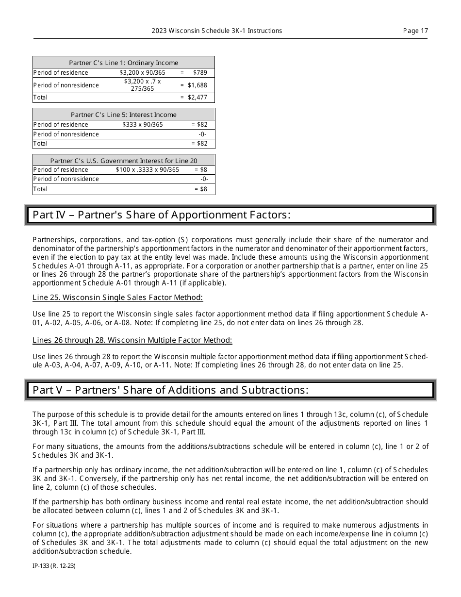 Instructions for Form IP-032 Schedule 3K-1 Partners Share of Income, Deductions, Credits, Etc. - Wisconsin, Page 17