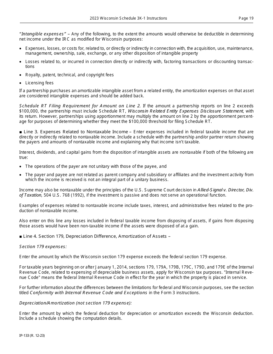 Instructions for Form IP-032 Schedule 3K-1 Partners Share of Income, Deductions, Credits, Etc. - Wisconsin, Page 19