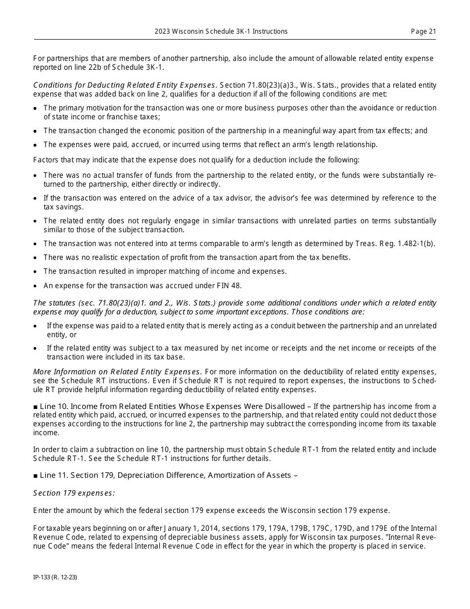 Instructions for Form IP-032 Schedule 3K-1 Partners Share of Income, Deductions, Credits, Etc. - Wisconsin, Page 21