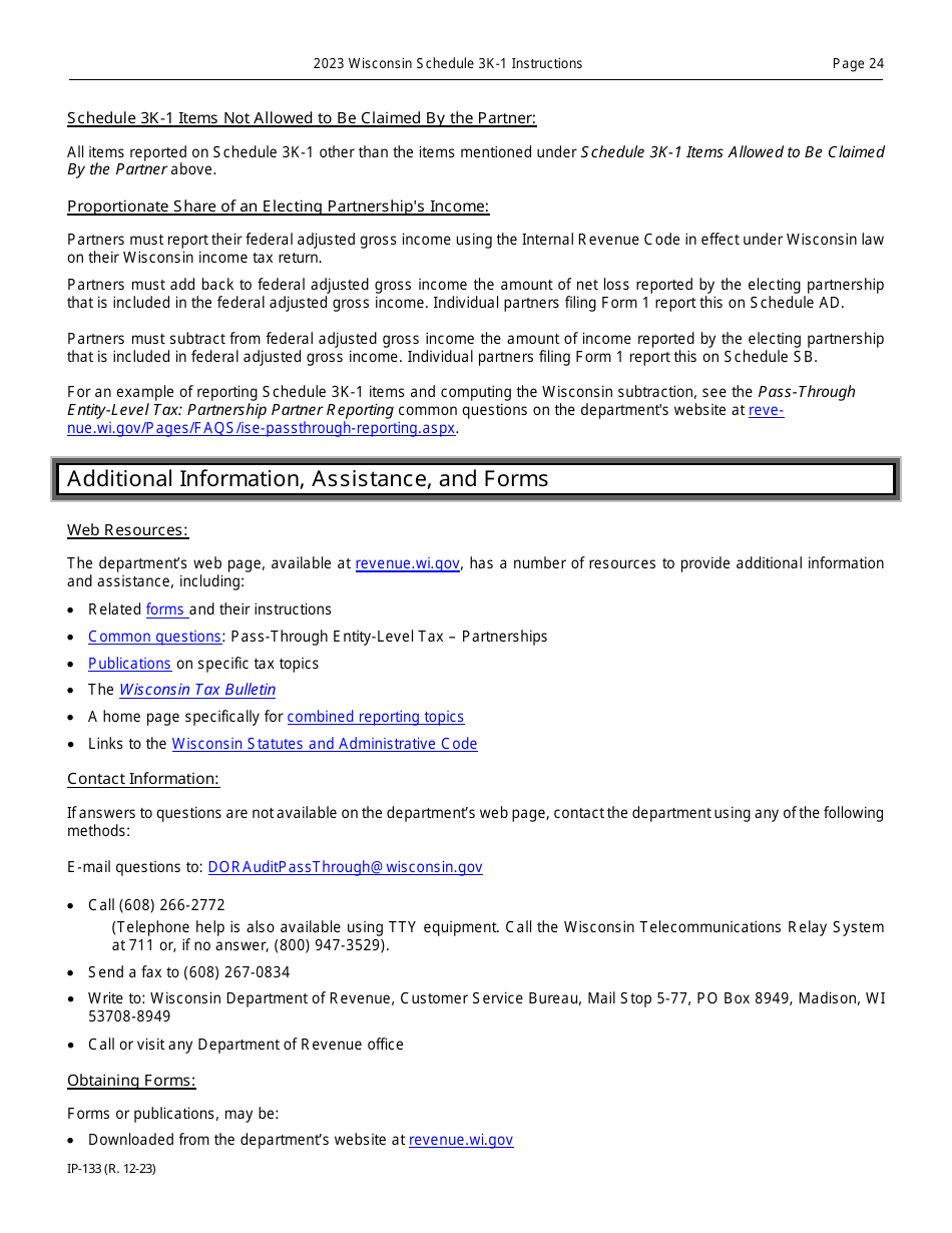 Instructions for Form IP-032 Schedule 3K-1 Partners Share of Income, Deductions, Credits, Etc. - Wisconsin, Page 24