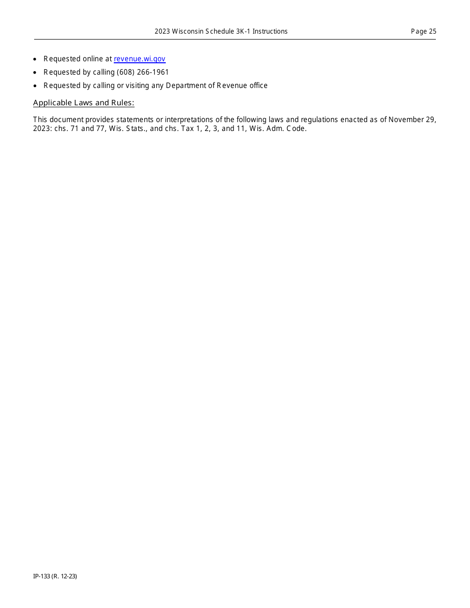 Instructions for Form IP-032 Schedule 3K-1 Partners Share of Income, Deductions, Credits, Etc. - Wisconsin, Page 25