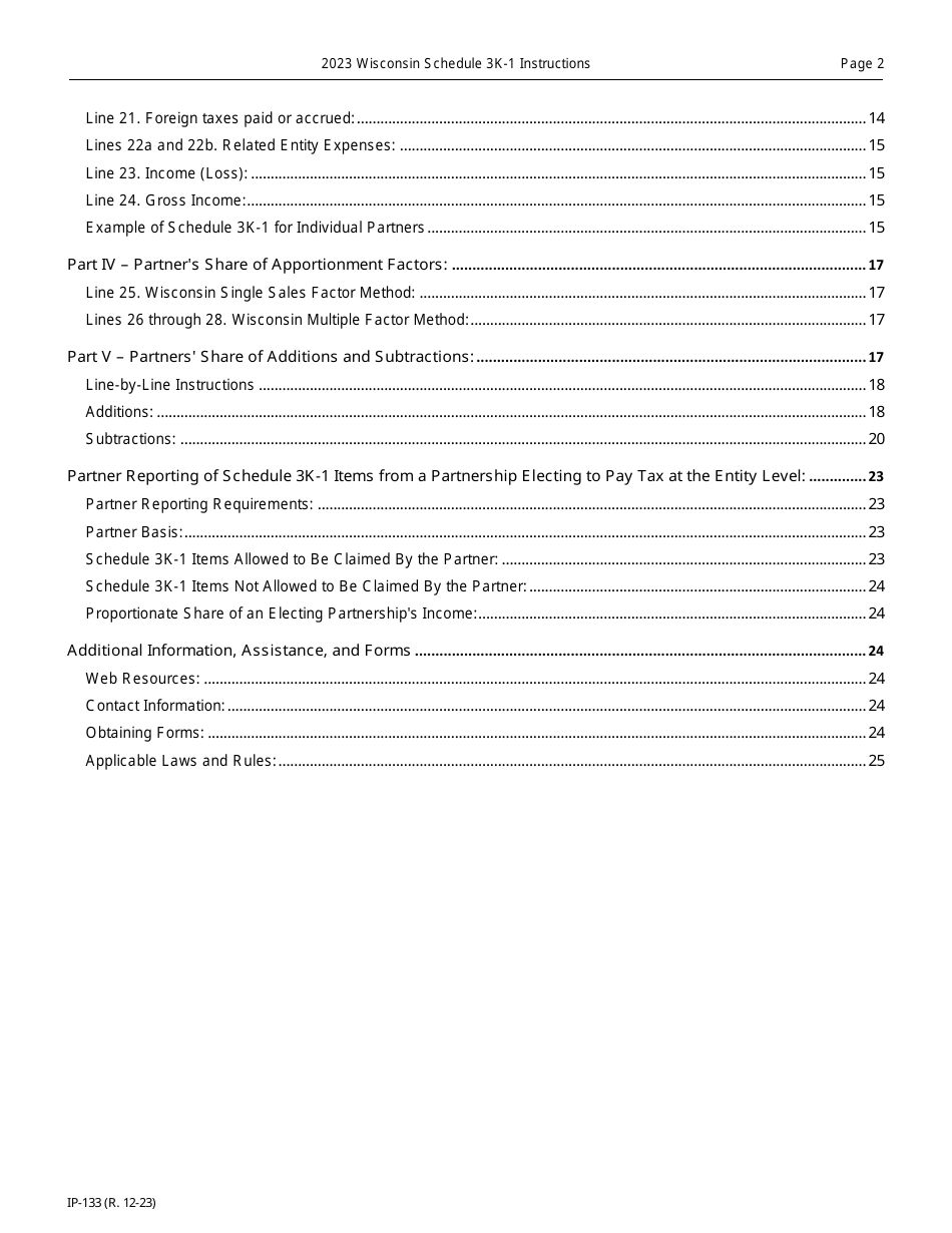 Instructions for Form IP-032 Schedule 3K-1 Partners Share of Income, Deductions, Credits, Etc. - Wisconsin, Page 2