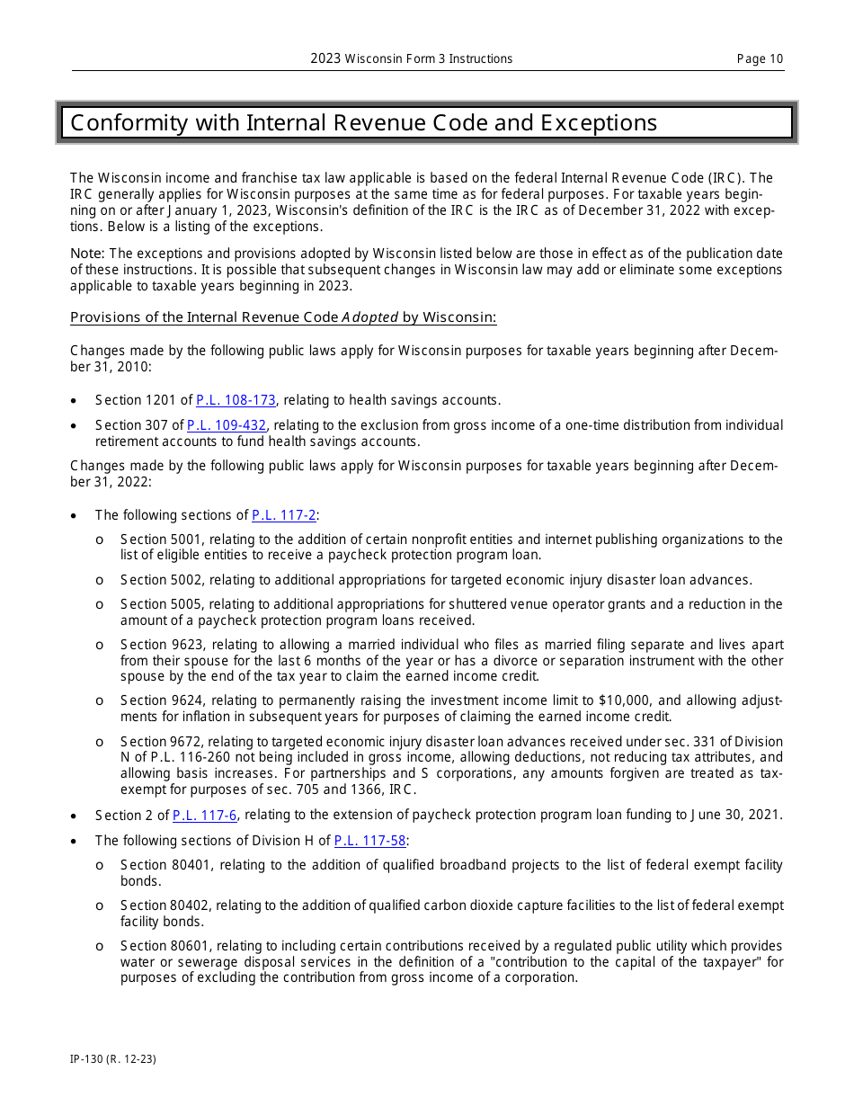 Instructions for Form 3, IP-030 Wisconsin Partnership Return - Wisconsin, Page 10
