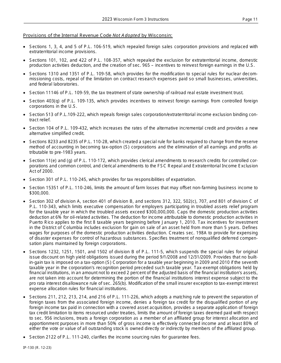 Instructions for Form 3, IP-030 Wisconsin Partnership Return - Wisconsin, Page 11