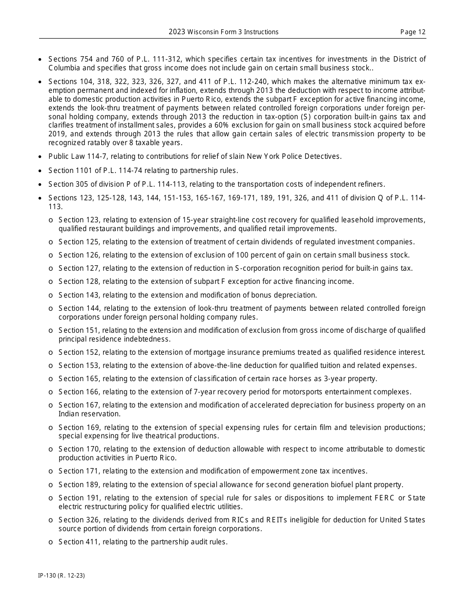 Instructions for Form 3, IP-030 Wisconsin Partnership Return - Wisconsin, Page 12