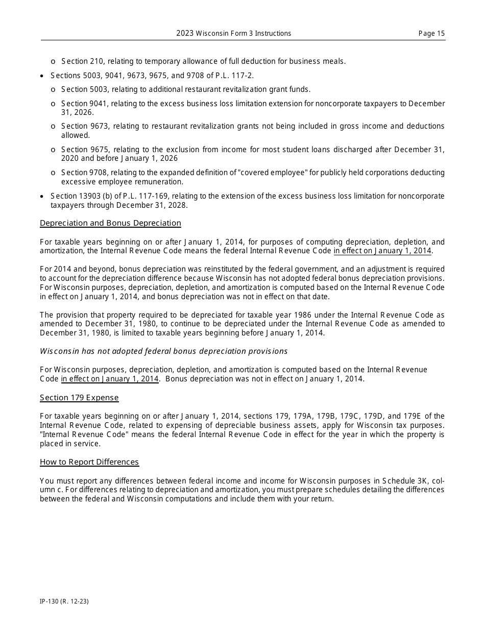 Instructions for Form 3, IP-030 Wisconsin Partnership Return - Wisconsin, Page 15
