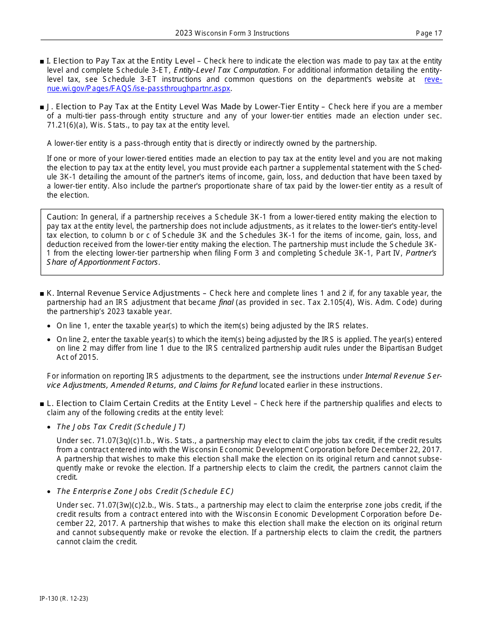 Instructions for Form 3, IP-030 Wisconsin Partnership Return - Wisconsin, Page 17
