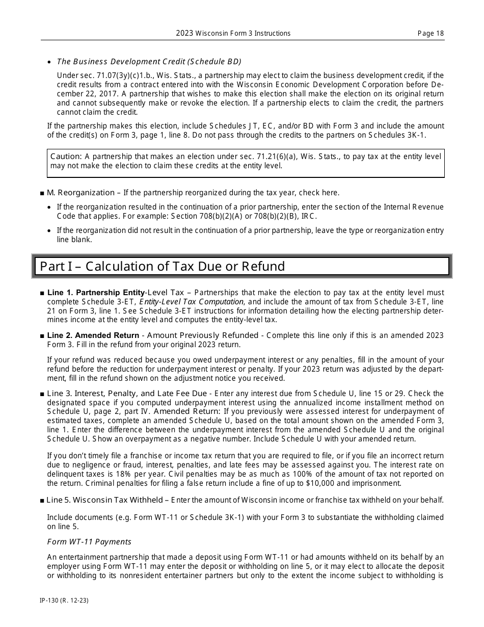 Instructions for Form 3, IP-030 Wisconsin Partnership Return - Wisconsin, Page 18