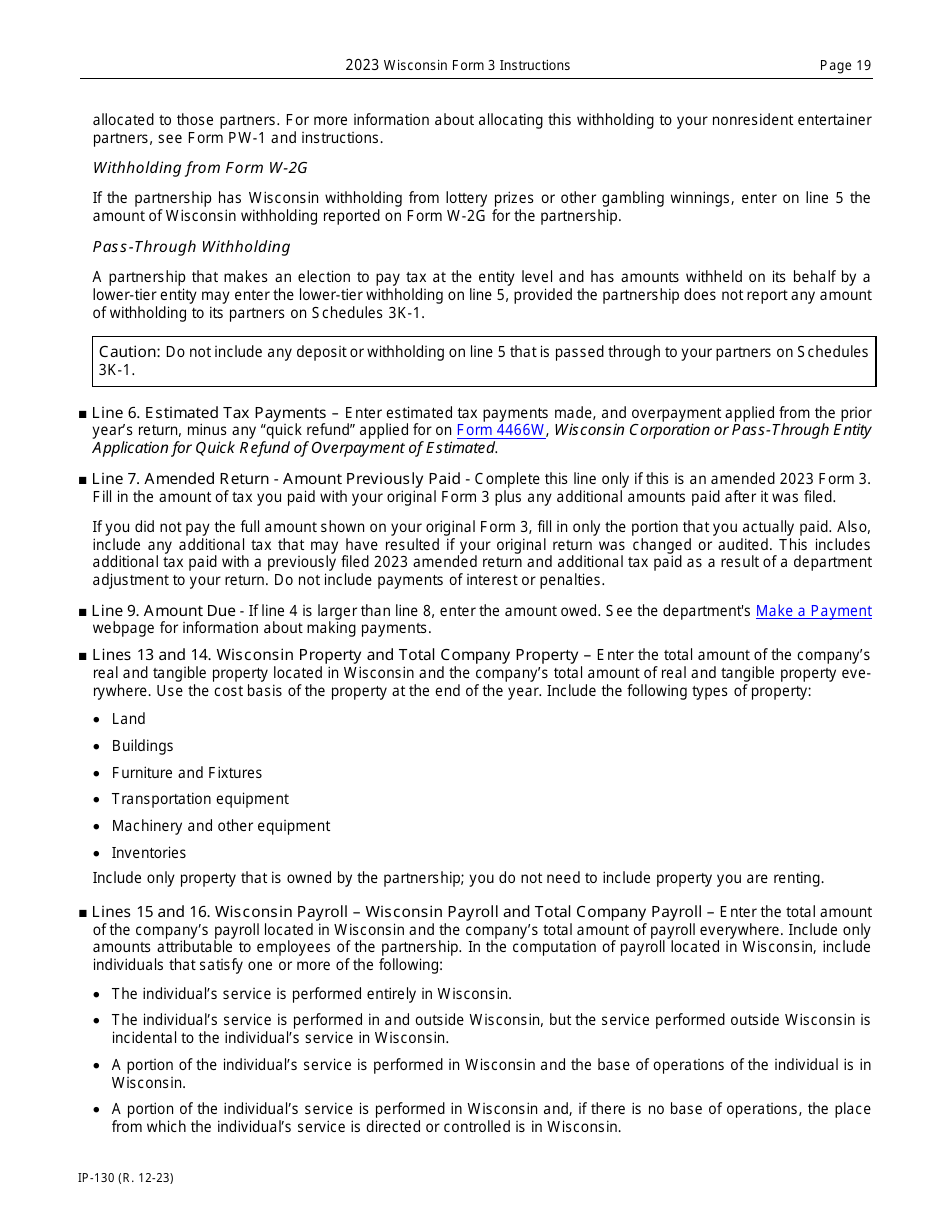Instructions for Form 3, IP-030 Wisconsin Partnership Return - Wisconsin, Page 19