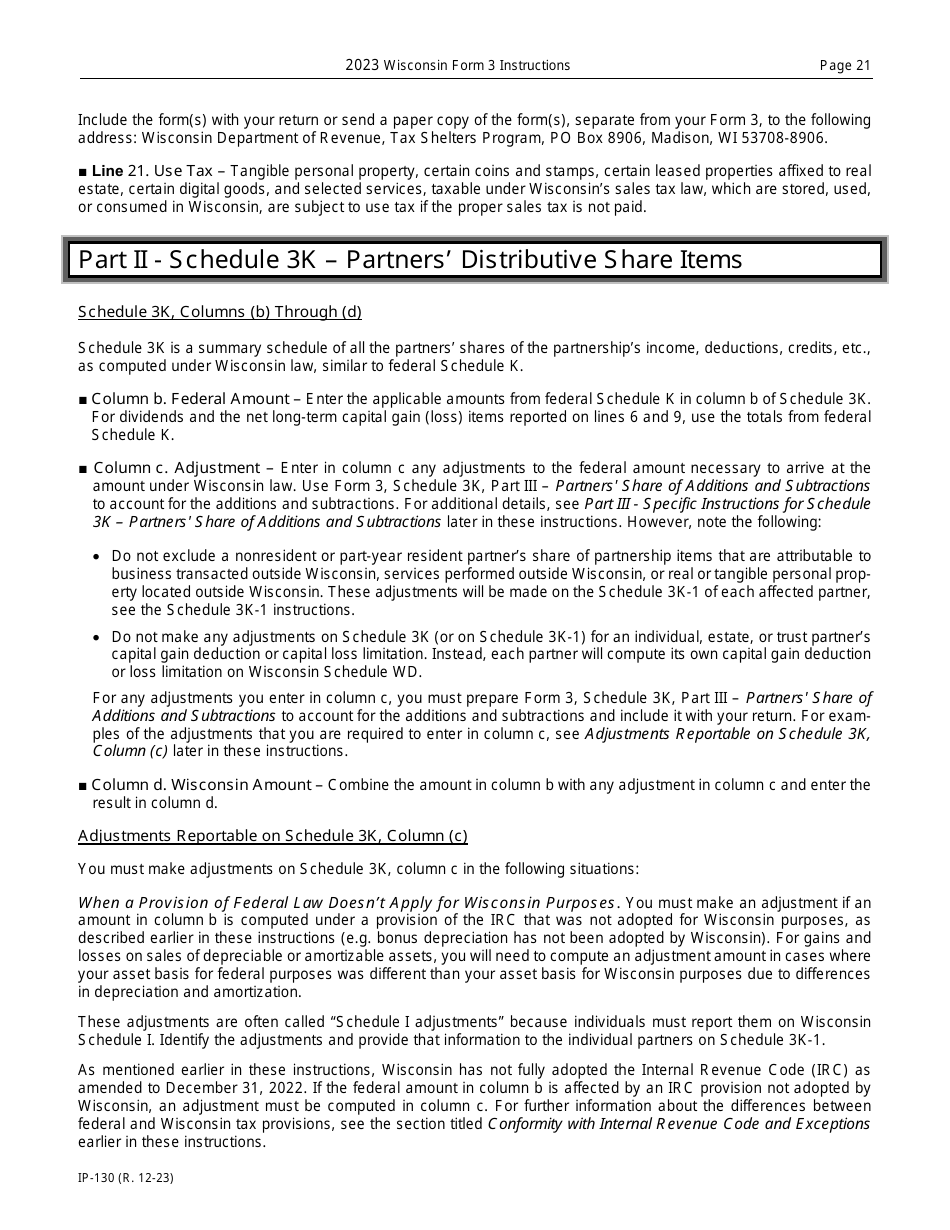 Instructions for Form 3, IP-030 Wisconsin Partnership Return - Wisconsin, Page 21