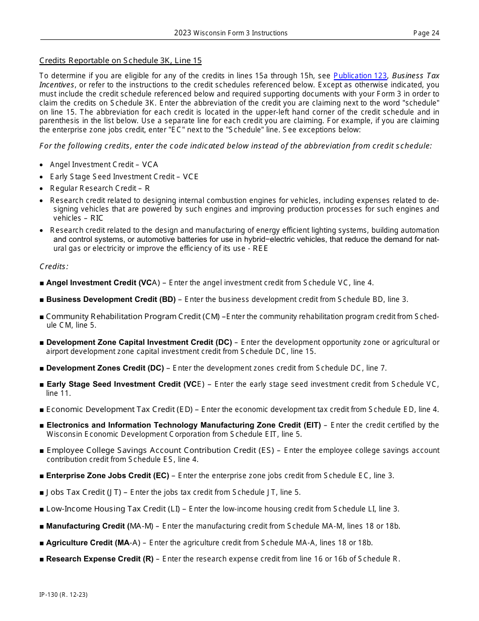 Instructions for Form 3, IP-030 Wisconsin Partnership Return - Wisconsin, Page 24