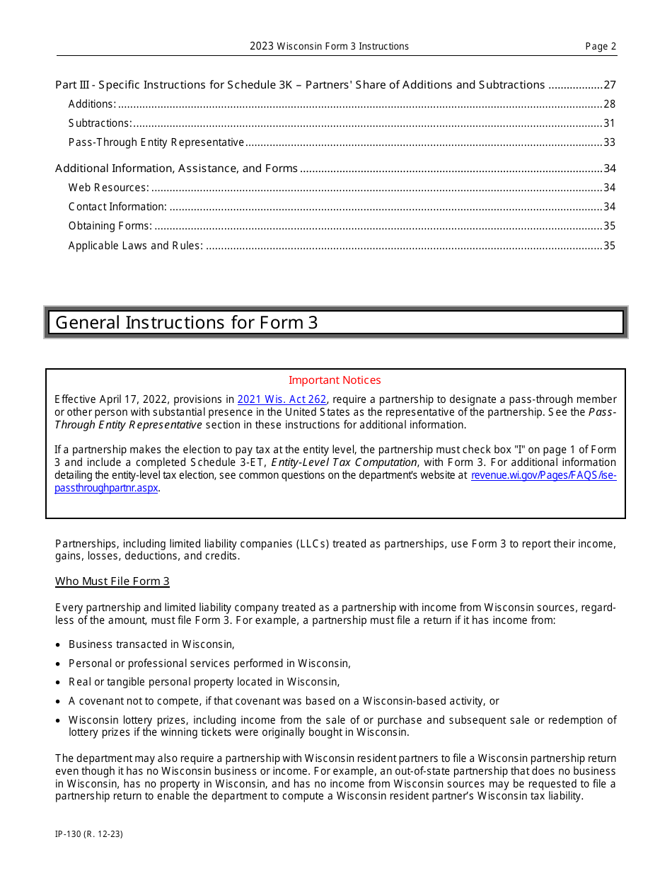 Instructions for Form 3, IP-030 Wisconsin Partnership Return - Wisconsin, Page 2
