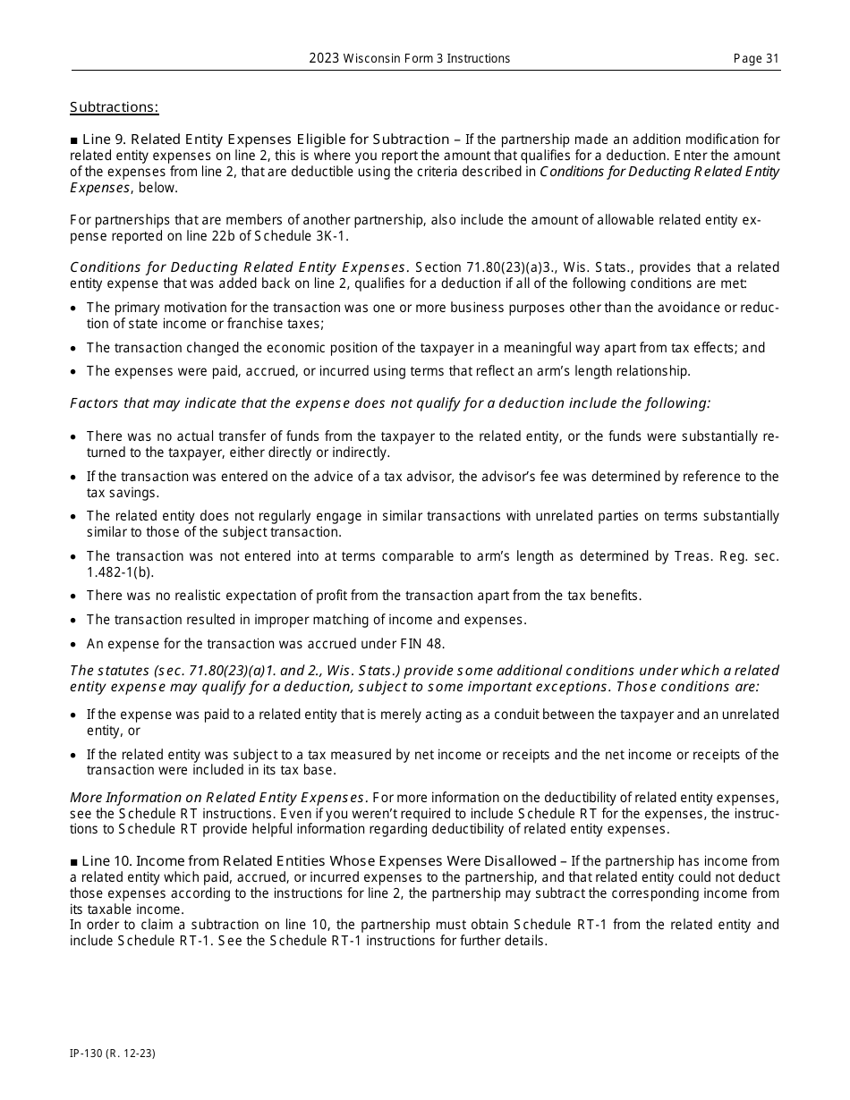 Instructions for Form 3, IP-030 Wisconsin Partnership Return - Wisconsin, Page 31