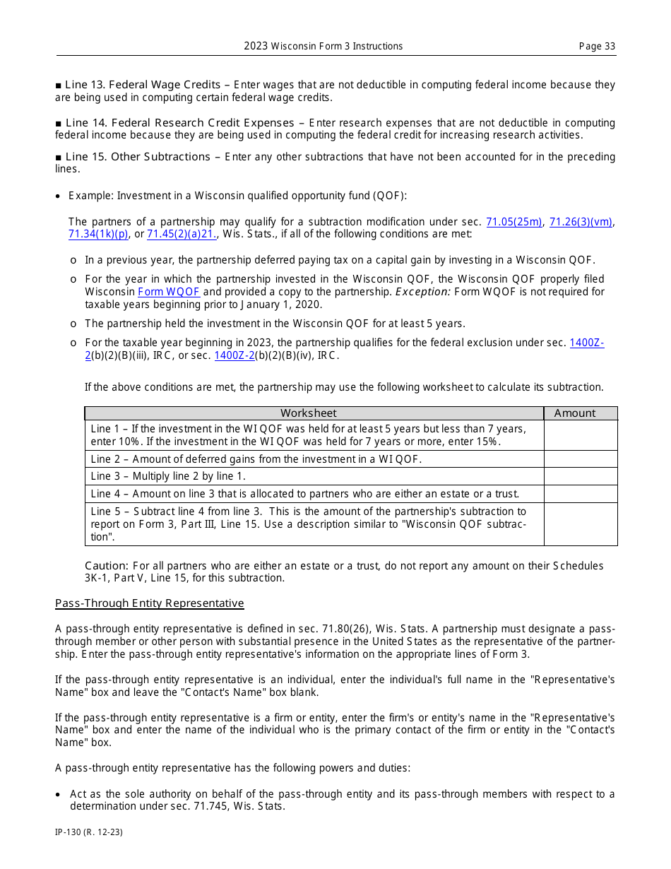 Instructions for Form 3, IP-030 Wisconsin Partnership Return - Wisconsin, Page 33