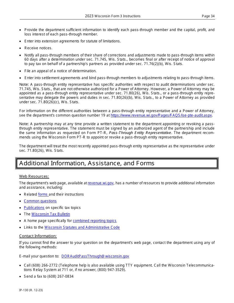 Instructions for Form 3, IP-030 Wisconsin Partnership Return - Wisconsin, Page 34