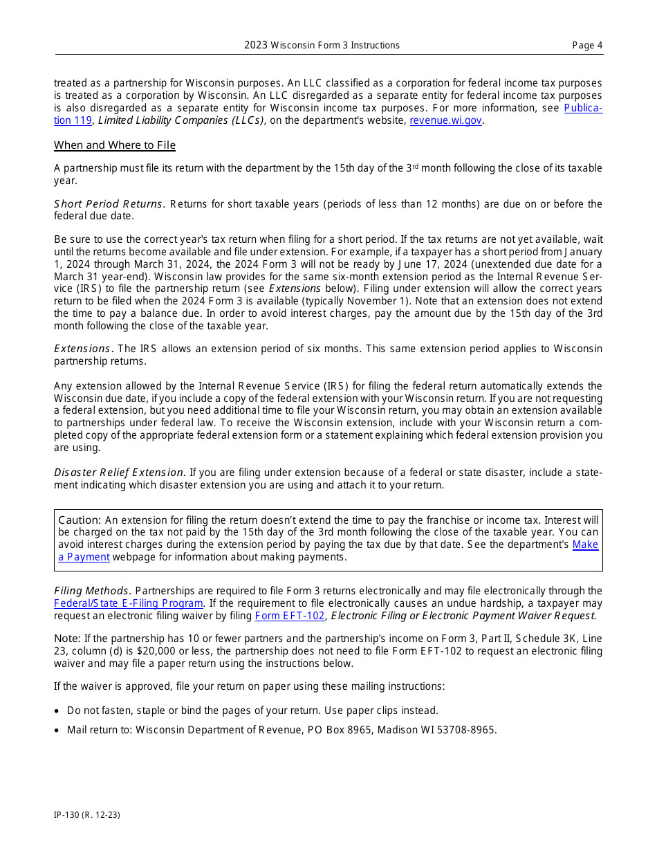 Instructions for Form 3, IP-030 Wisconsin Partnership Return - Wisconsin, Page 4
