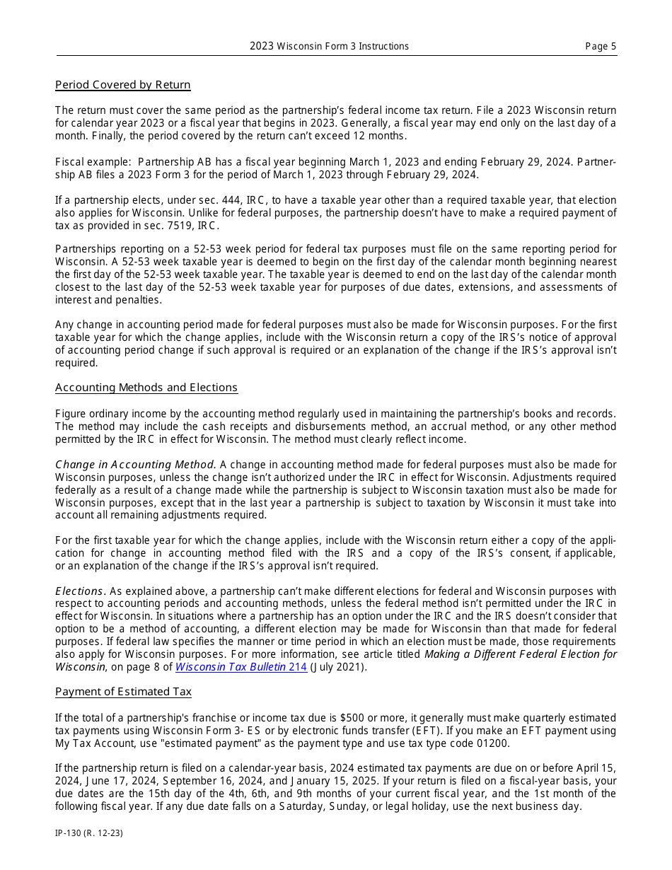 Instructions for Form 3, IP-030 Wisconsin Partnership Return - Wisconsin, Page 5