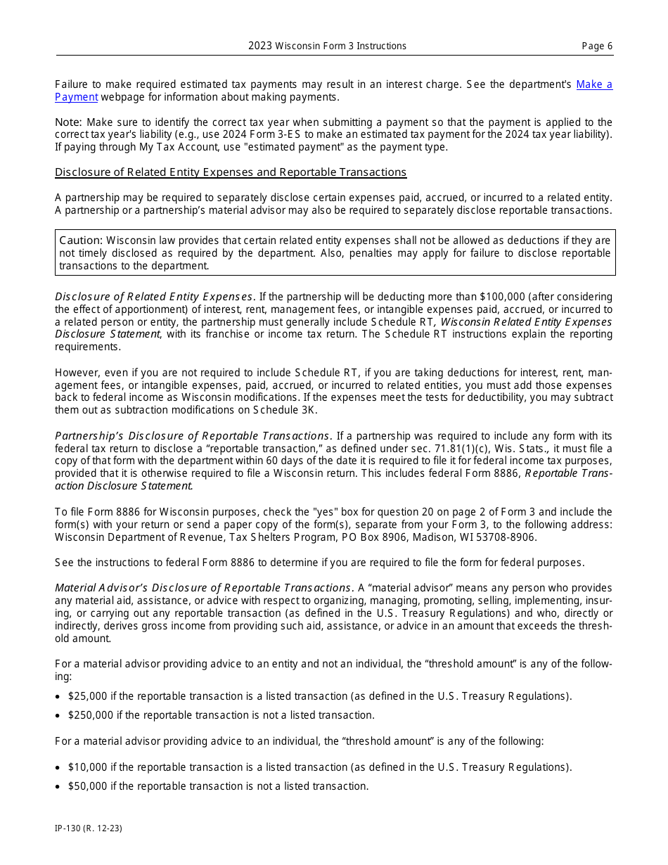 Instructions for Form 3, IP-030 Wisconsin Partnership Return - Wisconsin, Page 6
