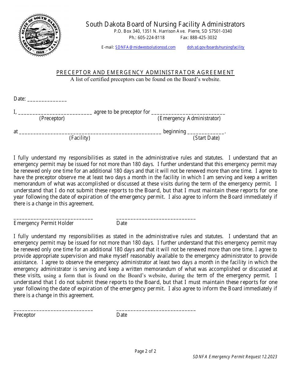 Request for an Emergency Permit - South Dakota, Page 2