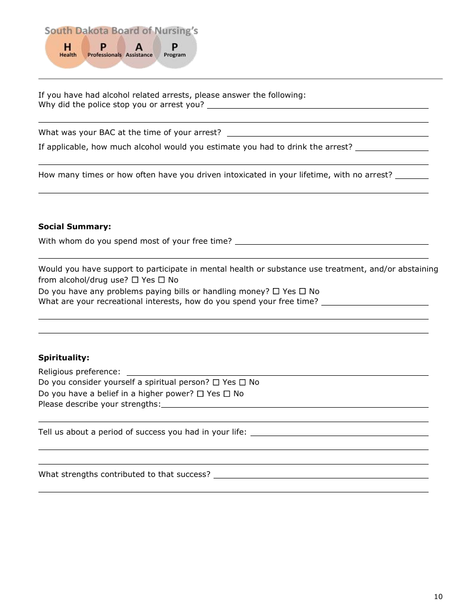 Initial Application - Health Professionals Assistance Program (Hpap) - South Dakota, Page 10