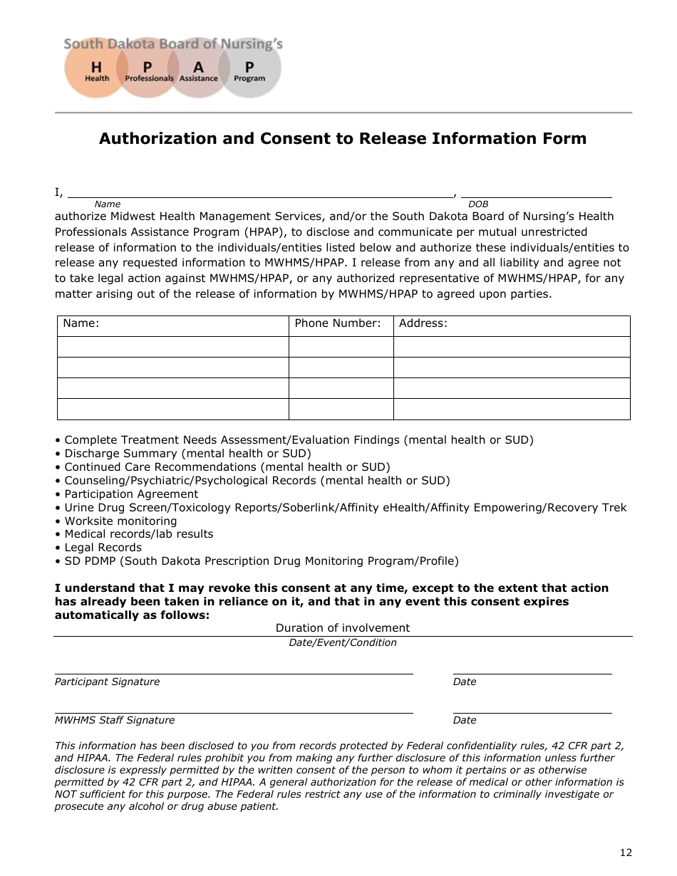 Initial Application - Health Professionals Assistance Program (Hpap) - South Dakota, Page 12