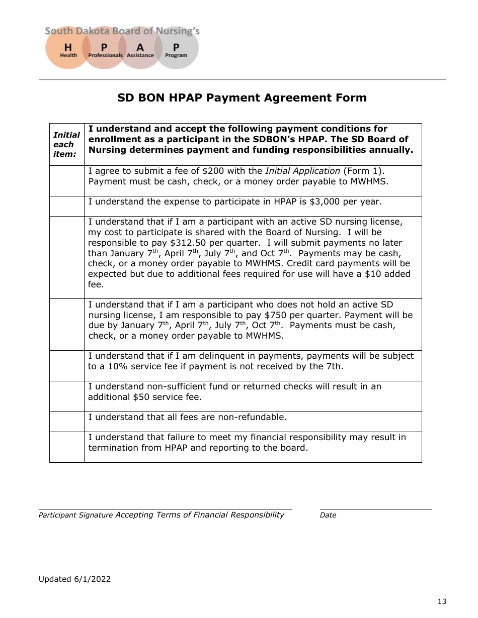 Initial Application - Health Professionals Assistance Program (Hpap) - South Dakota, Page 13