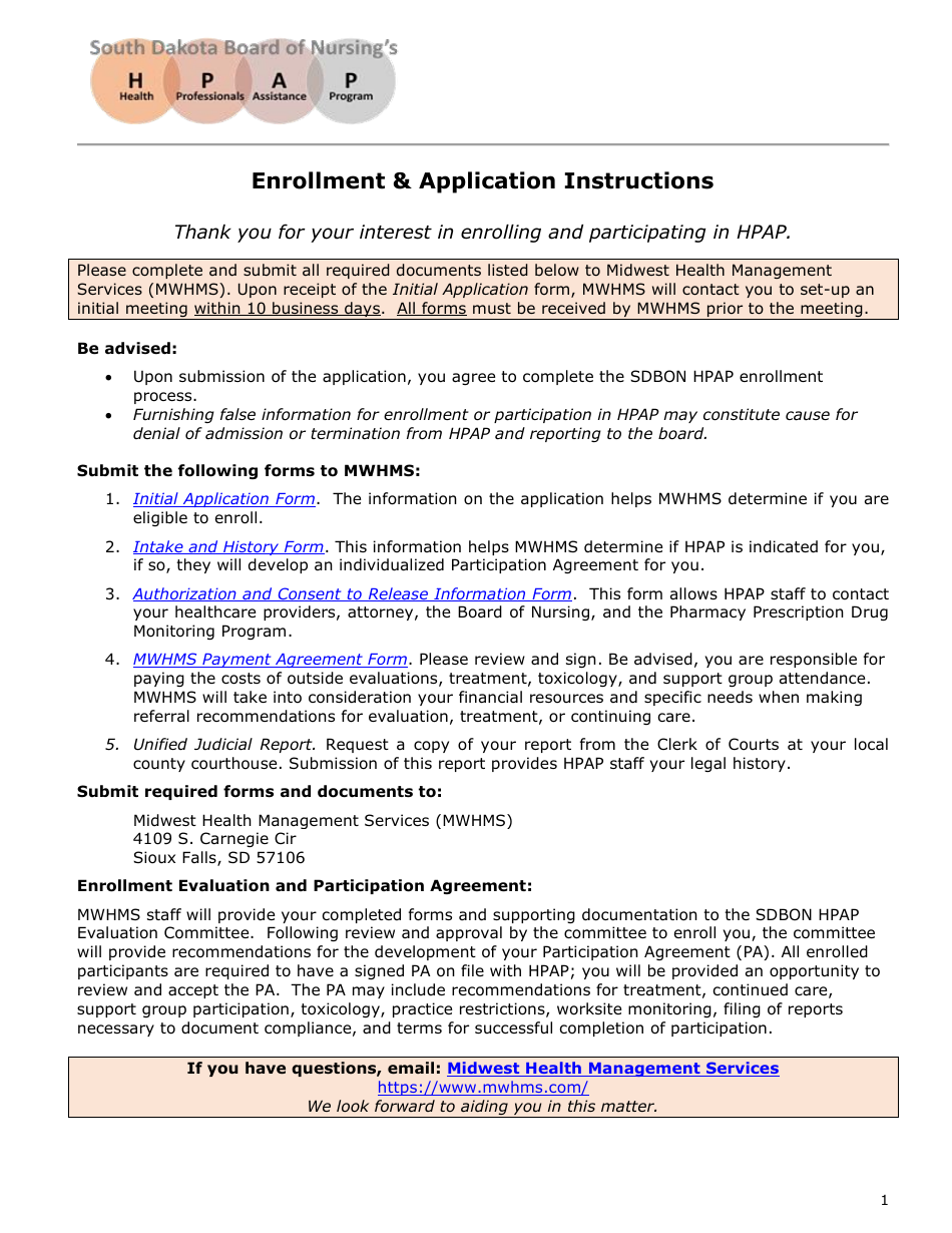 Initial Application - Health Professionals Assistance Program (Hpap) - South Dakota, Page 1