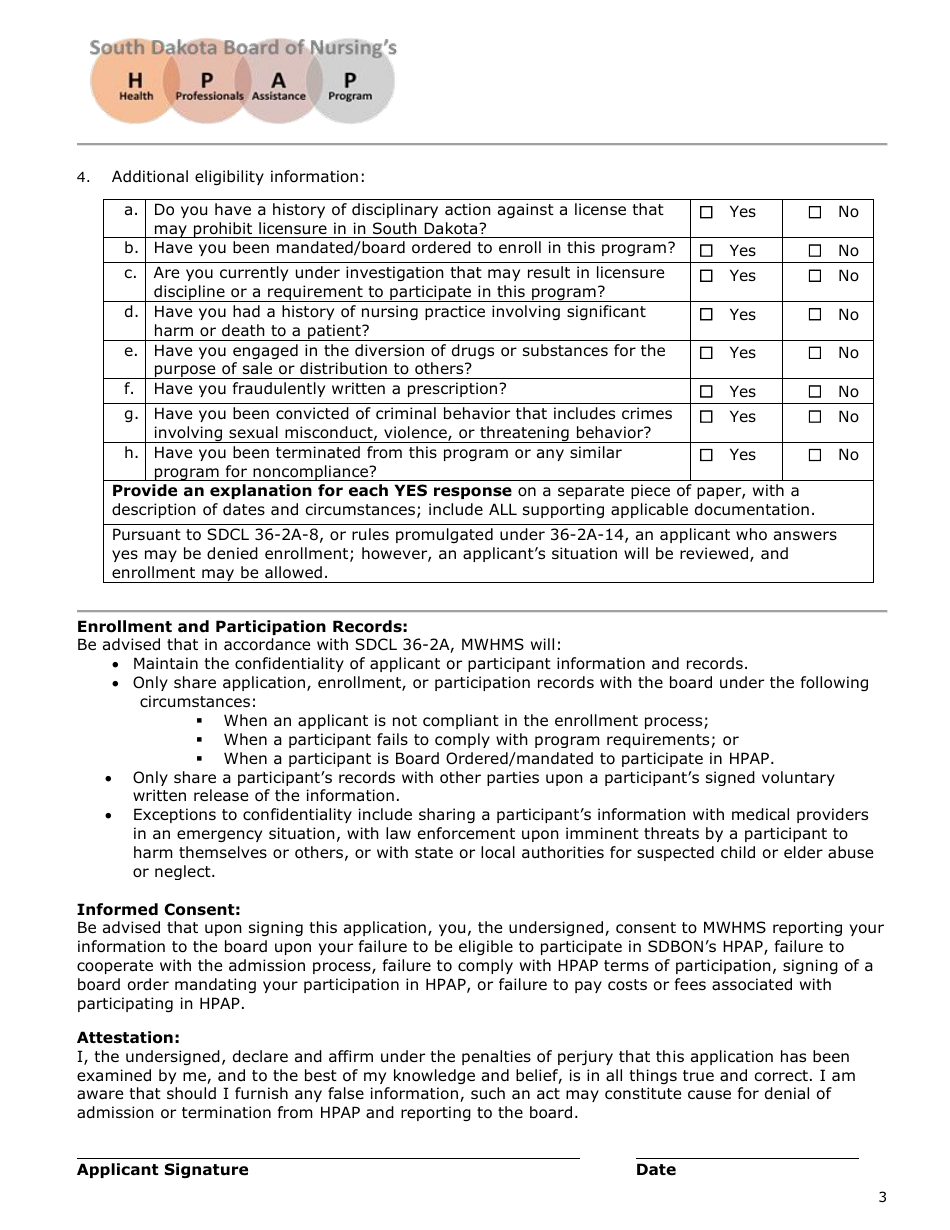Initial Application - Health Professionals Assistance Program (Hpap) - South Dakota, Page 3