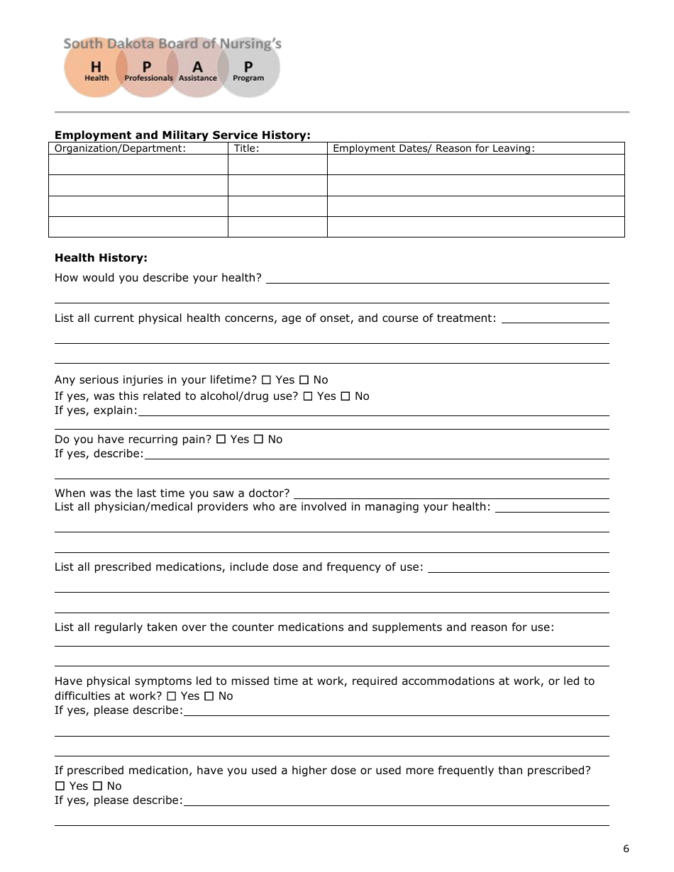 Initial Application - Health Professionals Assistance Program (Hpap) - South Dakota, Page 6