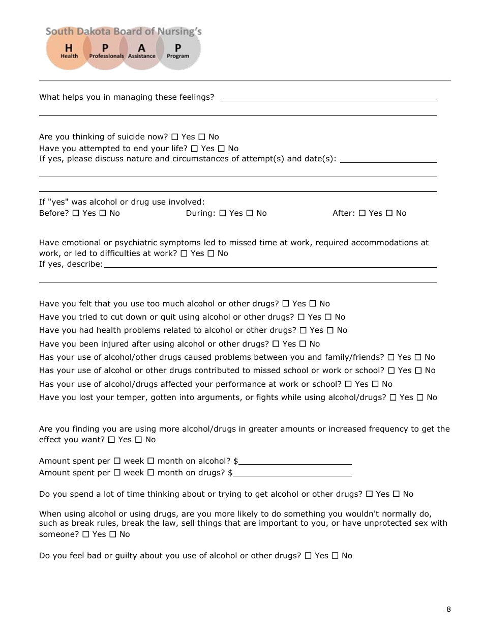 Initial Application - Health Professionals Assistance Program (Hpap) - South Dakota, Page 8