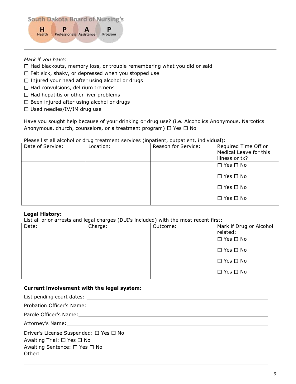 Initial Application - Health Professionals Assistance Program (Hpap) - South Dakota, Page 9