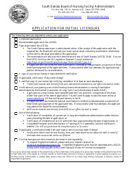 Document preview: Application for Initial Licensure - Board of Nursing Facility Administrators - South Dakota