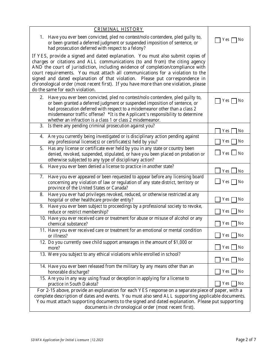 Application for Initial Licensure - Board of Nursing Facility Administrators - South Dakota, Page 3