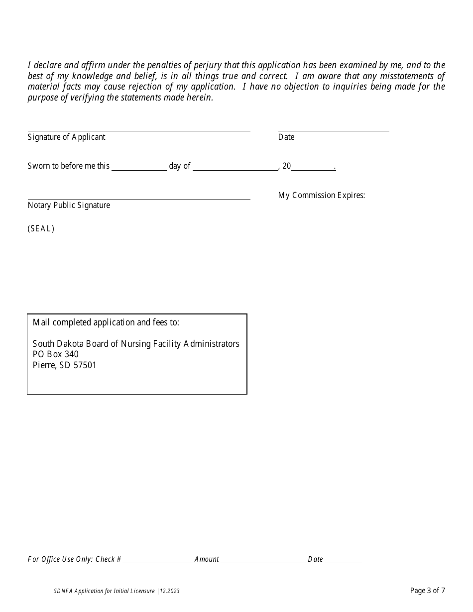 Application for Initial Licensure - Board of Nursing Facility Administrators - South Dakota, Page 4