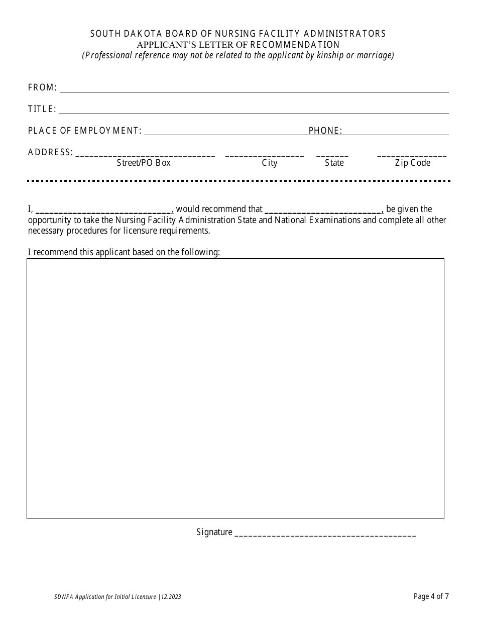 Application for Initial Licensure - Board of Nursing Facility Administrators - South Dakota, Page 5