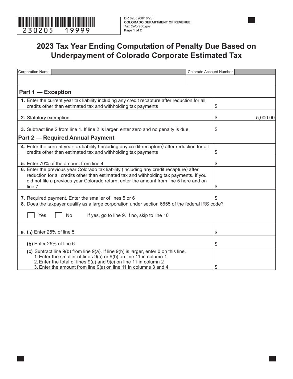 Form DR0205 Download Fillable PDF or Fill Online Tax Year Ending