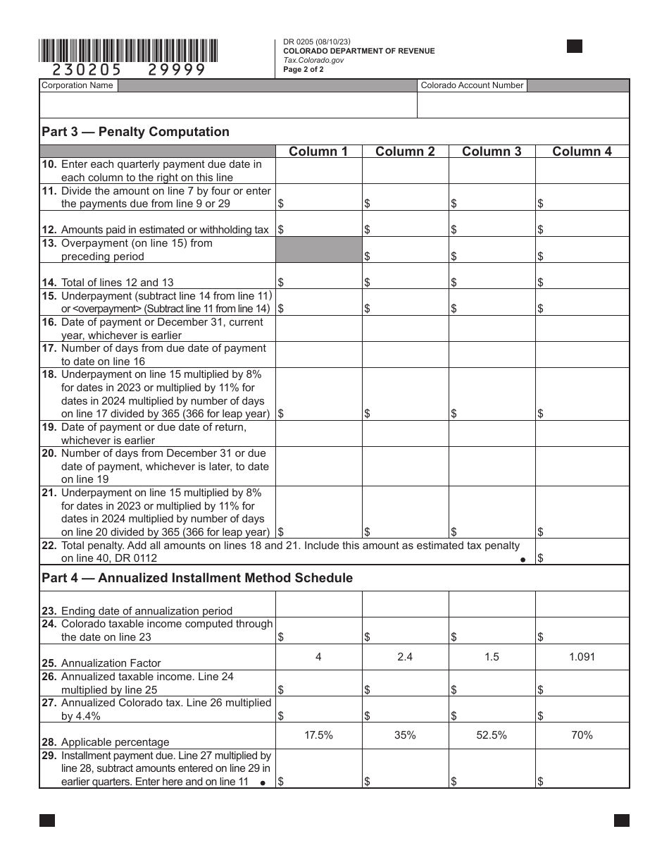 Form DR0205 Download Fillable PDF or Fill Online Tax Year Ending