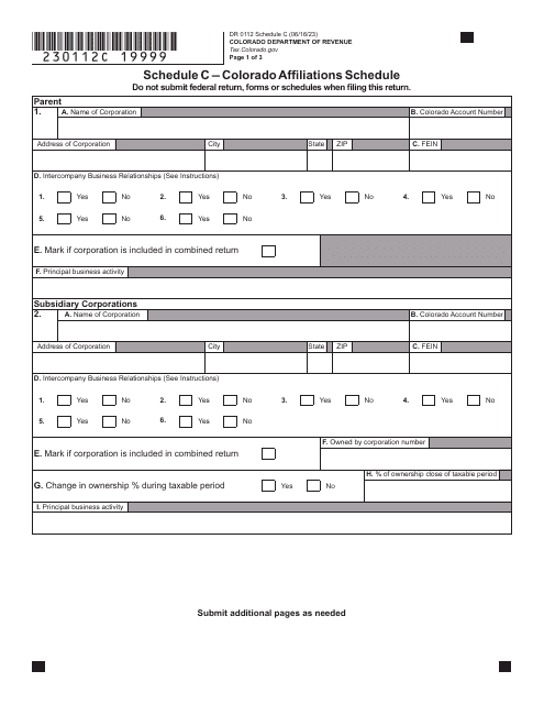 Form DR0112 Schedule C Colorado Affiliations Schedule - Colorado