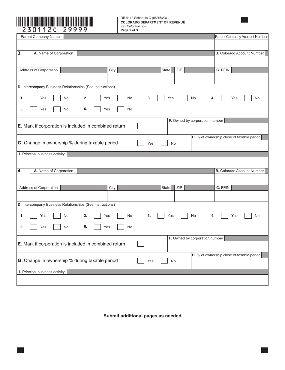 Form DR0112 Schedule C Colorado Affiliations Schedule - Colorado, Page 2