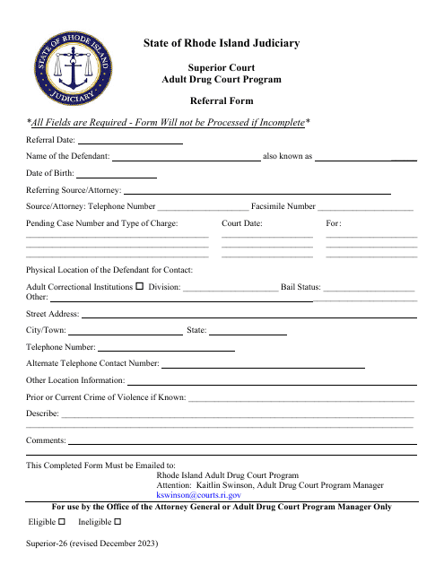 Form Superior-26 Referral Form - Adult Drug Court Program - Rhode Island