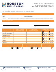 Document preview: Form 009 Analysis of Impervious Cover - City of Houston, Texas