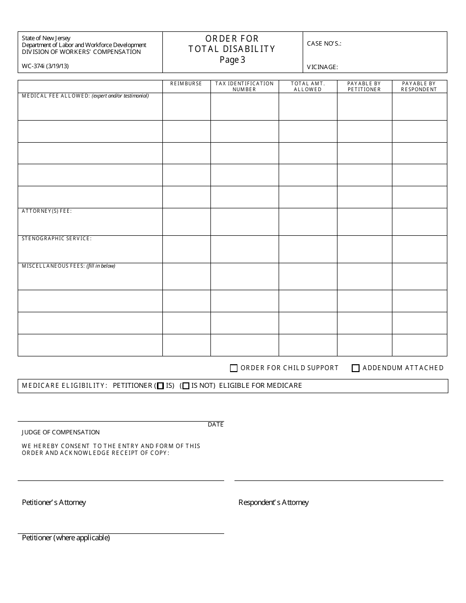 Form WC-374I Order for Total Disability - New Jersey, Page 3
