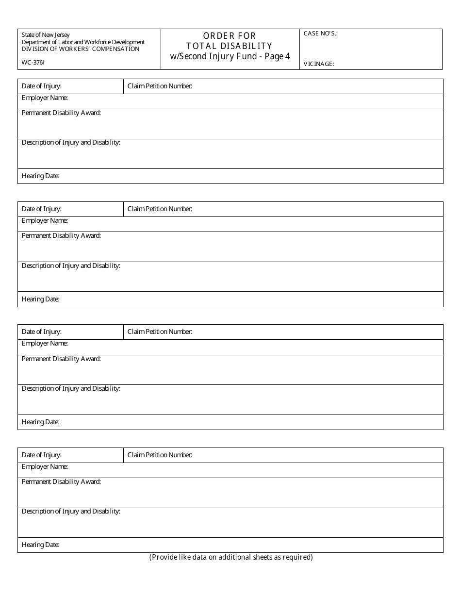Form WC-376I Order for Total Disability With Second Injury Fund - New Jersey, Page 4