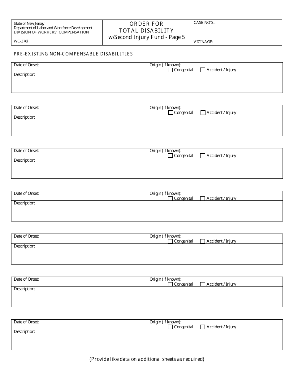Form WC-376I Order for Total Disability With Second Injury Fund - New Jersey, Page 5
